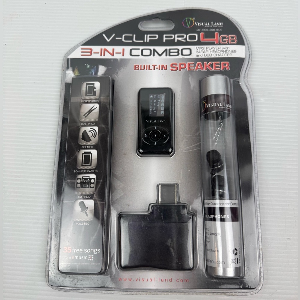 New Sealed Visual Land MP3 Player ME-963-4GB-BLK 3 in 1 Combo Bundle Headphones